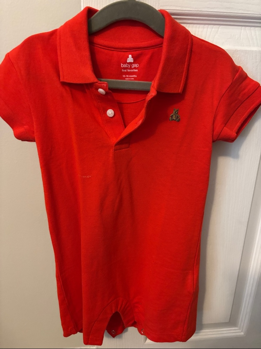 GAP Red Polo Romper with Embroidered Bear x2